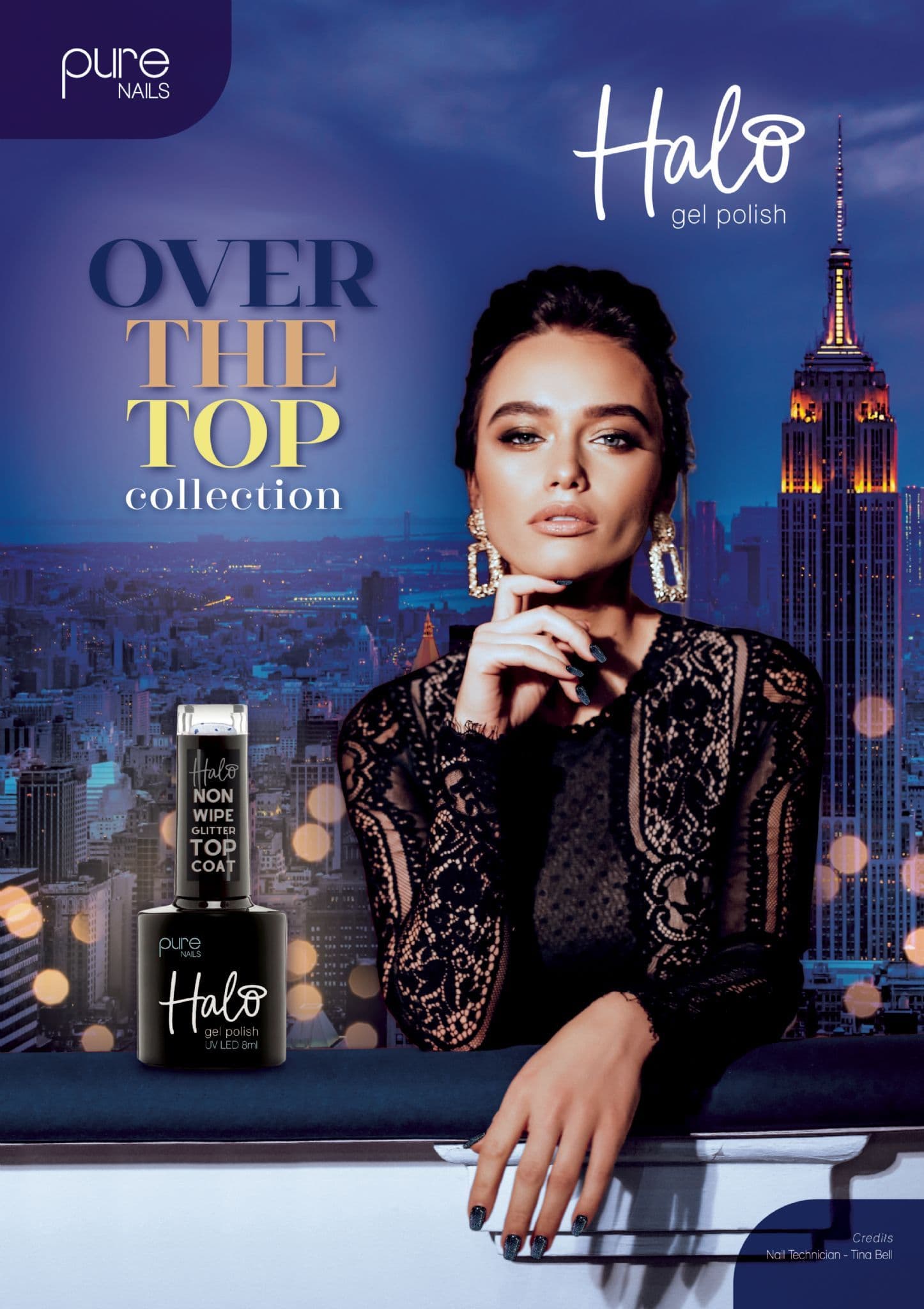 Halo Gel Nails Over The Top Non Wipe Glitter Topcoat 3 x 8ml