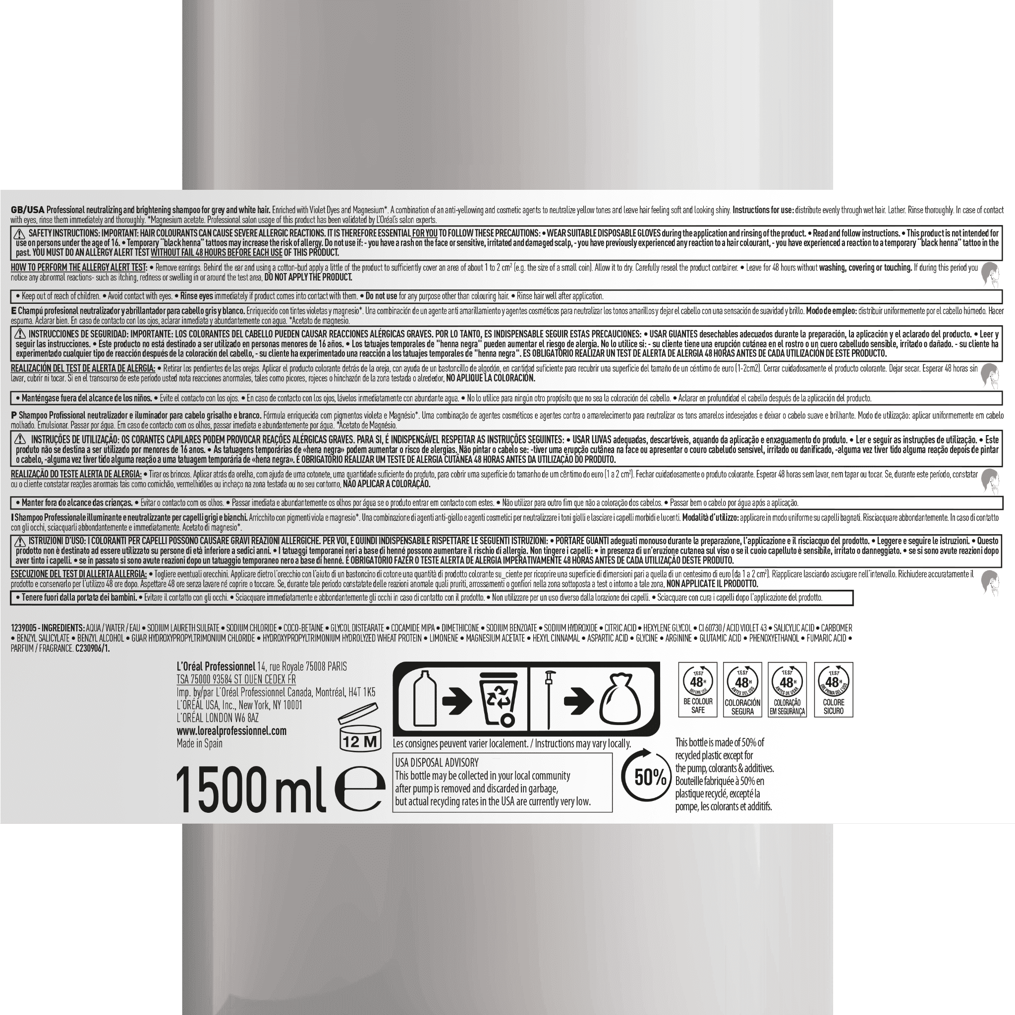 L'Oréal Professionnel Serie Expert Silver Shampoo 1500ml