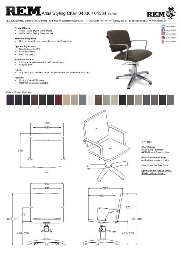 REM Atlas Hydraulic Salon Backwash Chair Colour