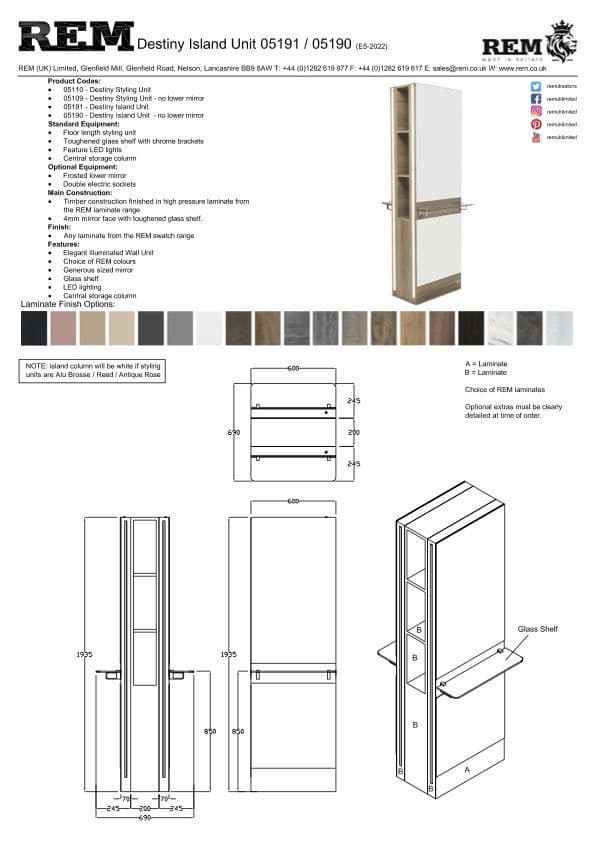 REM Destiny Freestanding  Island Styling Unit