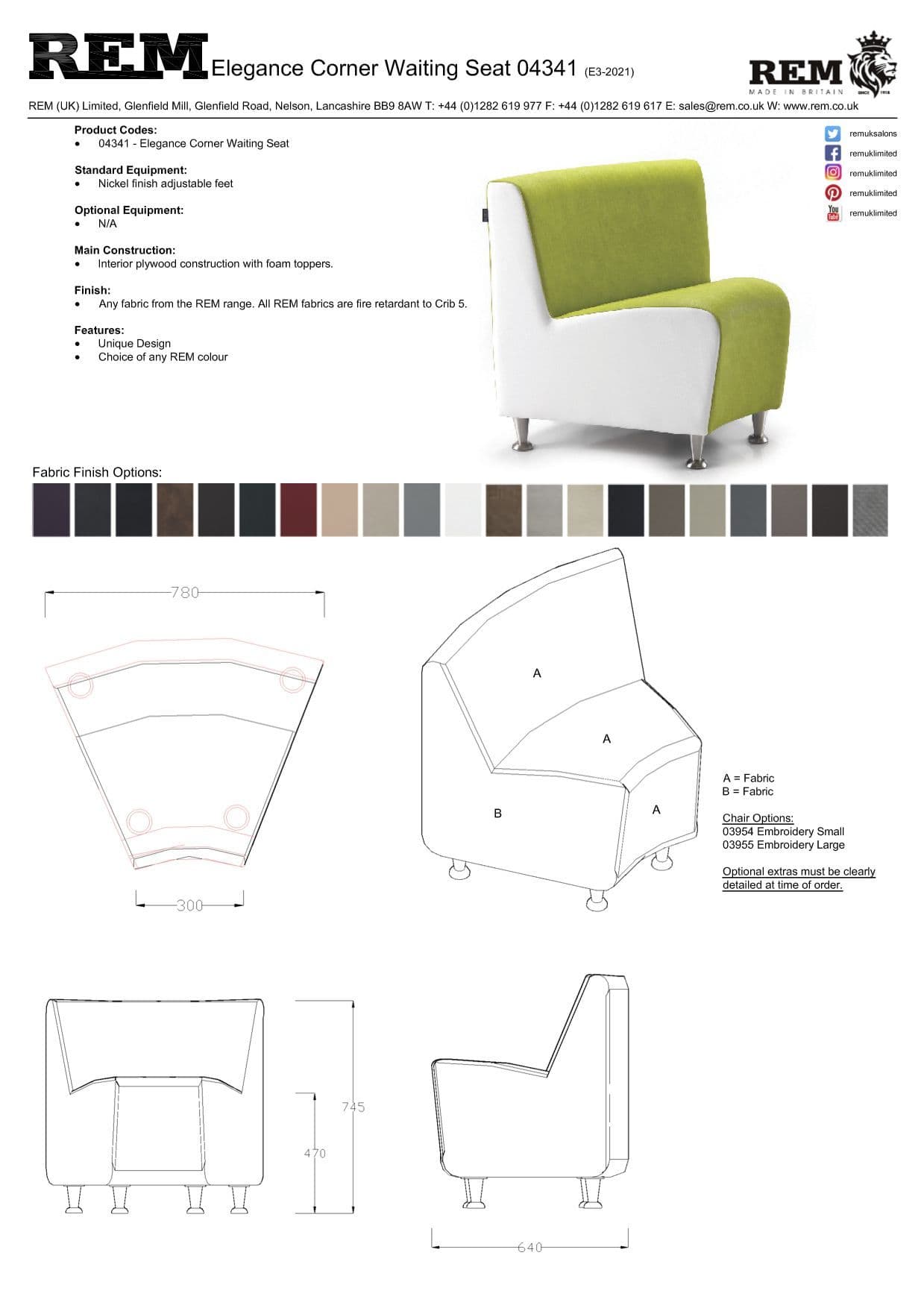 REM Elegance Reception Waiting Chair 45Âº Corner