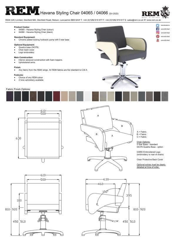 REM Havana Hydraulic Styling Chair Colour
