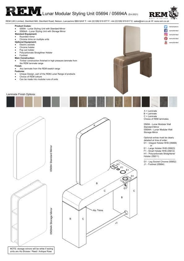 REM Lunar Freestanding Wall Styling Unit with Standard Mirror