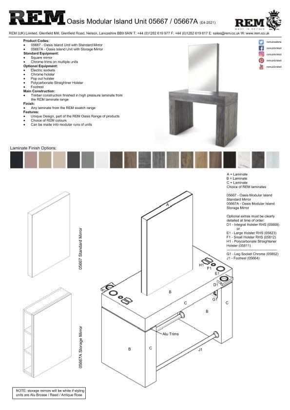 REM Oasis Freestanding 2 Position Island Styling Unit Storage Mirrors