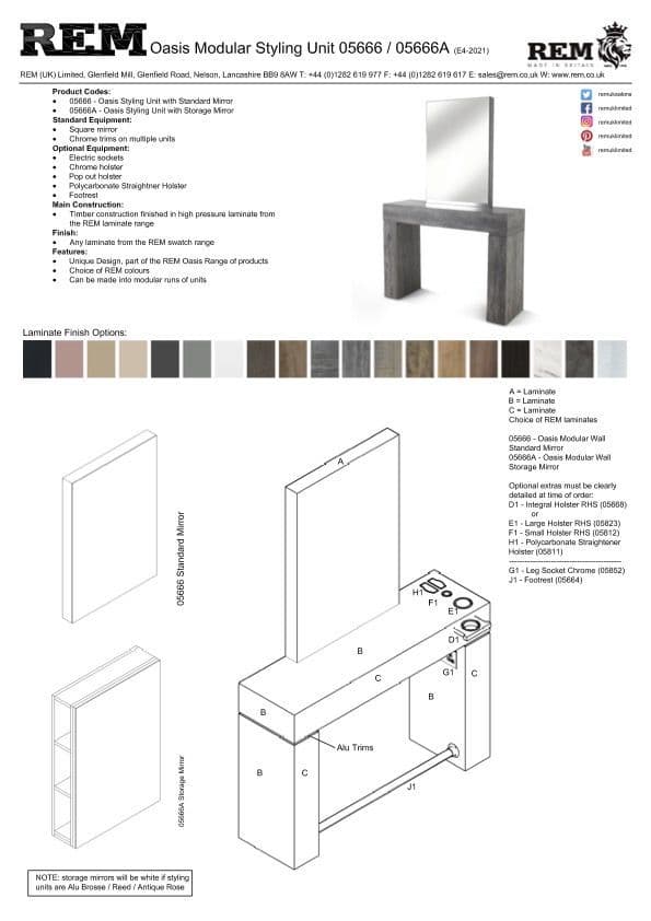 REM Oasis Freestanding 3 Position Wall Styling Unit Storage Mirror