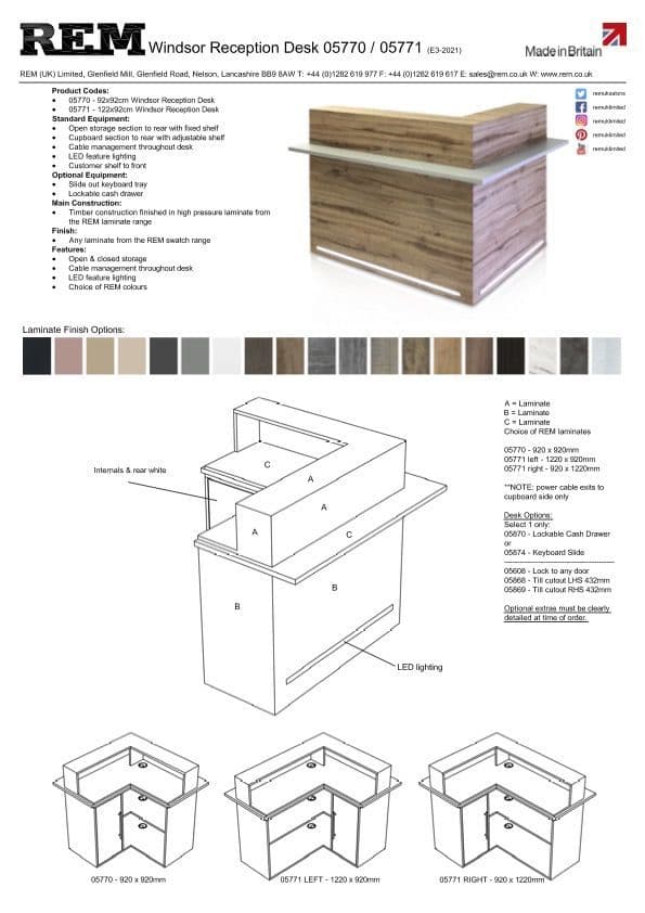 REM Windsor Reception Desk 92cm x 92cm