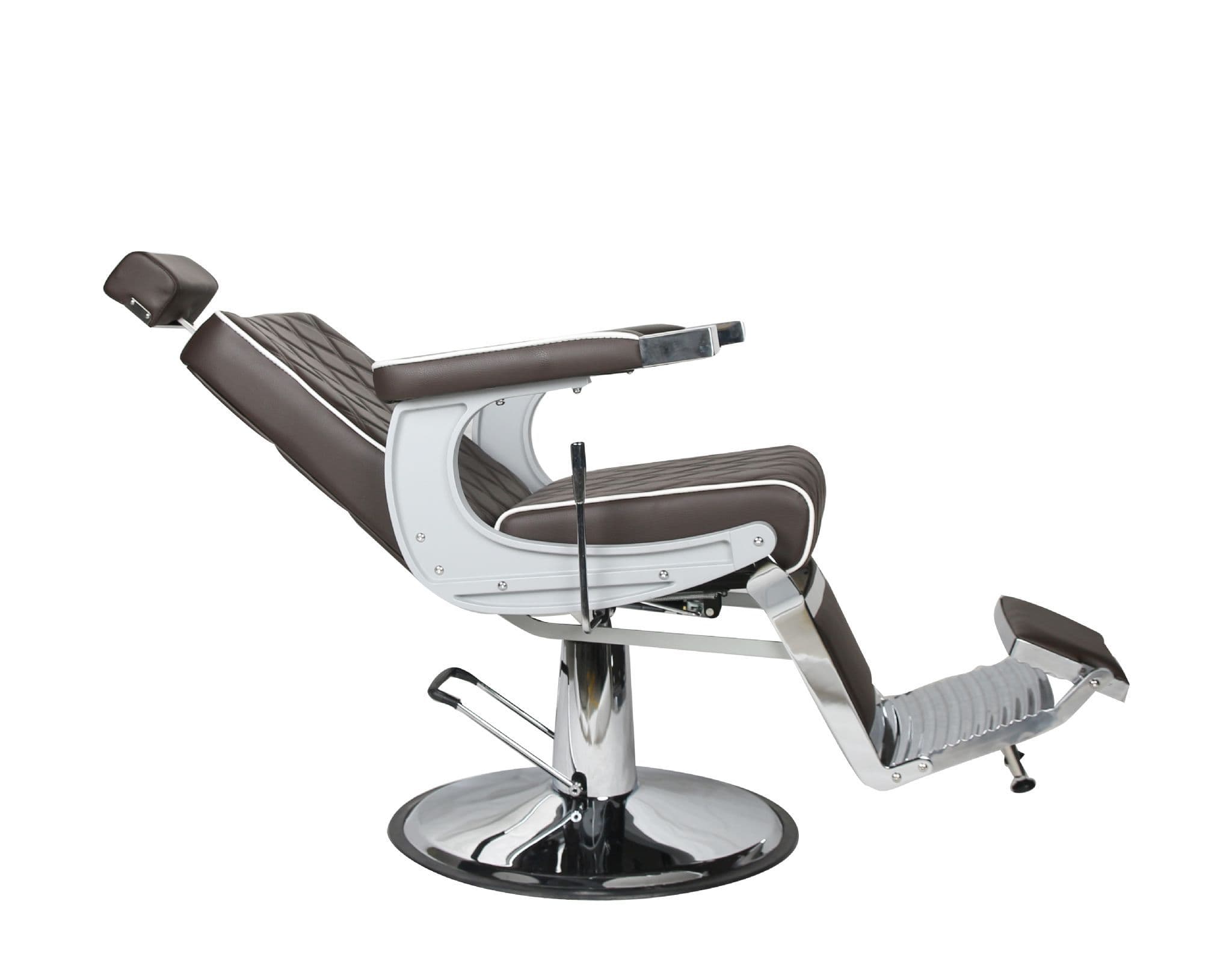 Salon Fit Chrysler Barber Chair Brown with White Piping