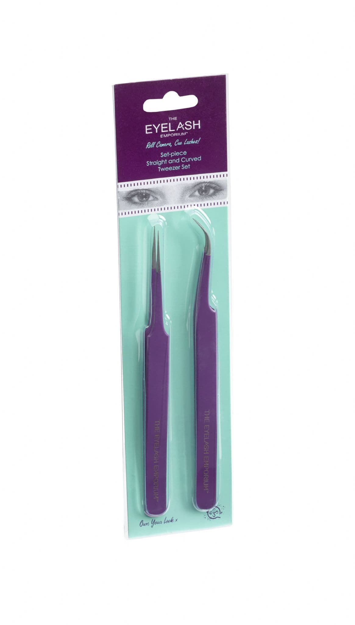 The Eyelash Emporium Set Piece Straight and Curved Tweezer Set - Purple