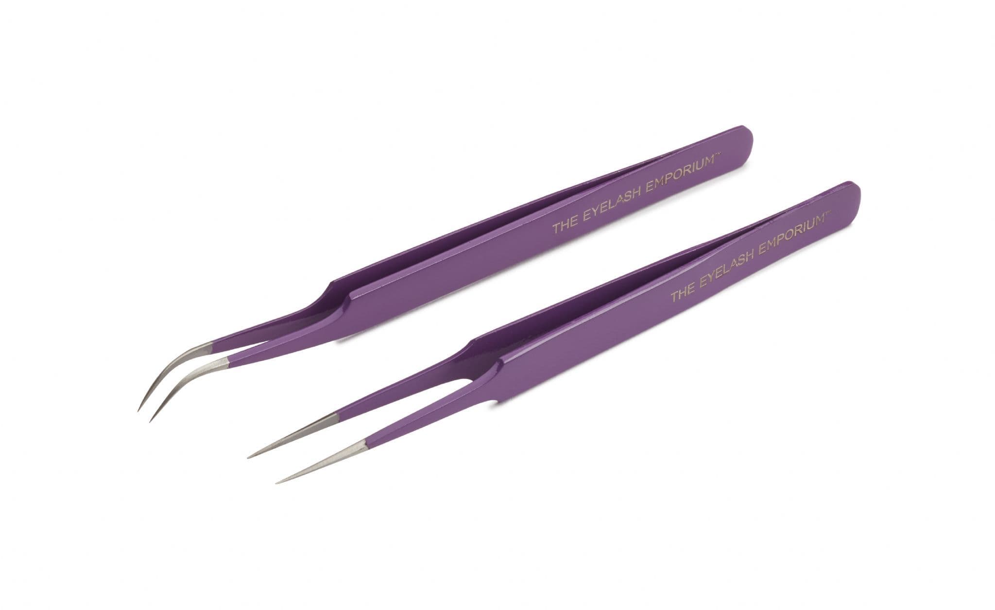 The Eyelash Emporium Set Piece Straight and Curved Tweezer Set - Purple